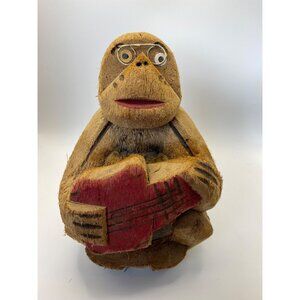 Handcrafted Coconut Monkey Figurine With Red Guitar